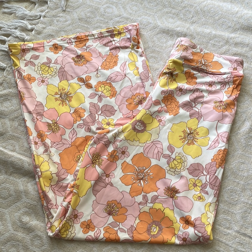 Women's Casual Floral Print Belted Summer Beach High Waist Wide Leg - Picture 4 of 4